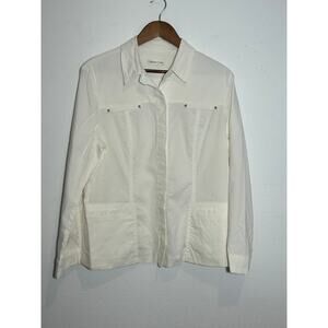 Women's Coldwater Creek White Blend LS Roll Tab Snap Shirt Jacket Size 10-12